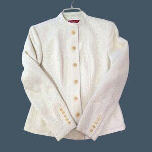 Anne Klein Off White Textured Jacket Mandarin Collar & Pockets Women Size 4